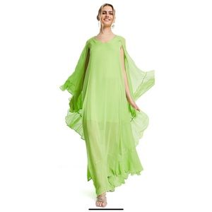 River Island Floaty Chiffon Frill Maxi Dress in Lime